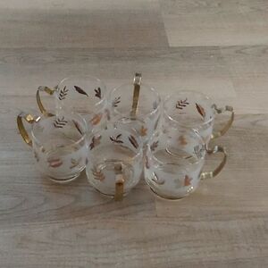 Set of 6 Libbey SILVER LEAF  Mug with Metal Handle, 3.25", Clear Glass, Frosted